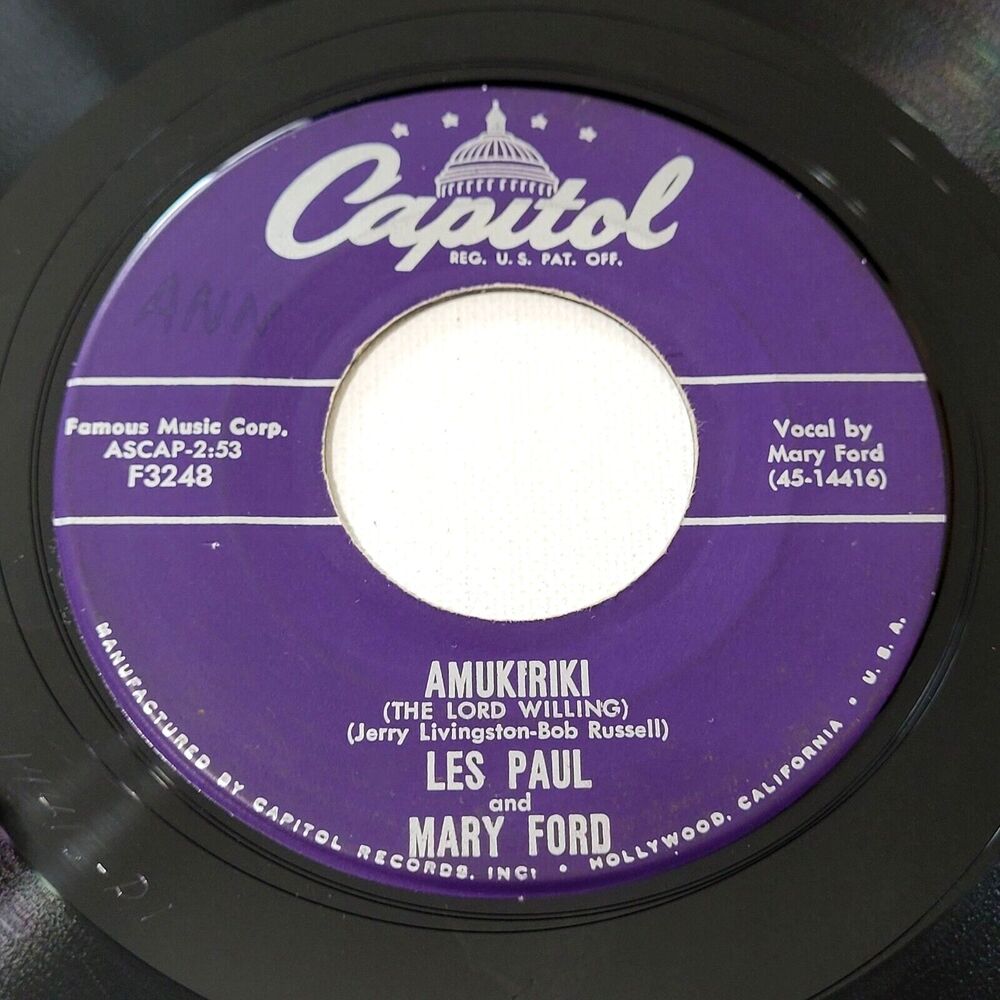 Les Paul & Mary Ford 45 RPM -  Amukiriki / Magic Melody - Capitol VG+ Pop '55